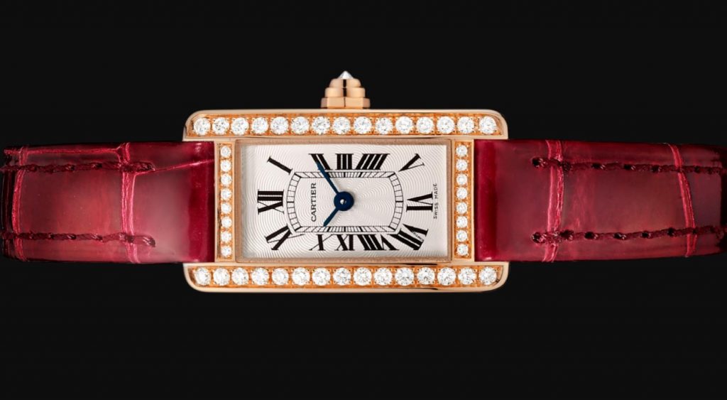 The 18k rose gold fake watch is decorated with diamonds.